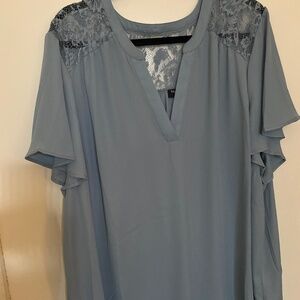 Harper Georgette Lace Yoke Flutter Sleeve Top